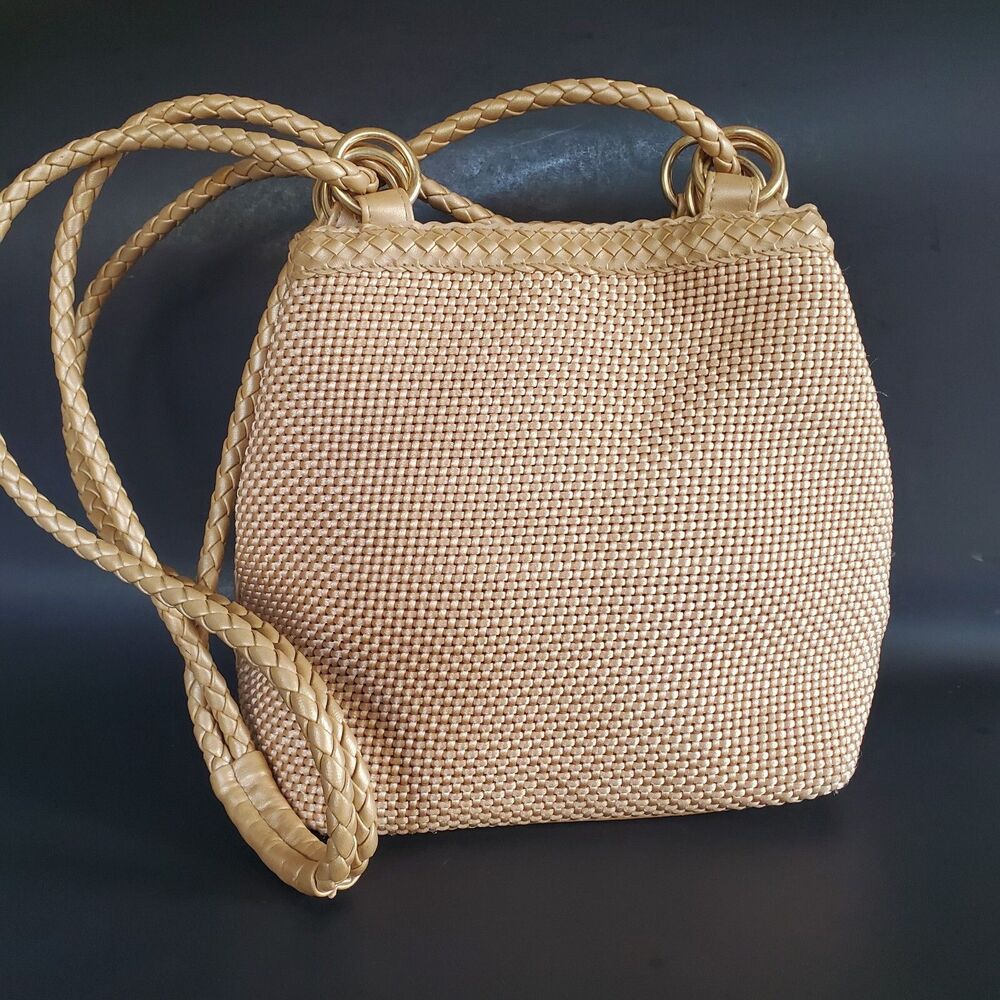 Vtg Worthington Crossbody Sack Shoulder Handbag Pearilized Weave Braided Straps